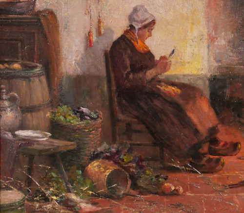 Philipp ZELTNER 1865-1946 Donna in cucina, dipinto, 1900 circa
