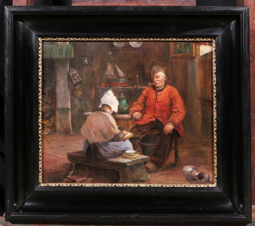 Philipp ZELTNER 1865-1946 Coppia in un interno, dipinto, 1900 circa