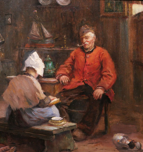 Philipp ZELTNER 1865-1946 Coppia in un interno, dipinto, 1900 circa