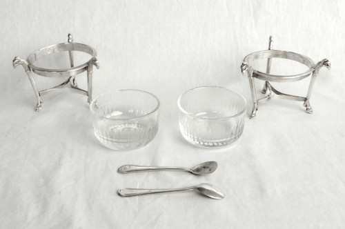 Pair of Empire salt cellars with griffins in solid silver, Coq hallmark - 1798 - 1809