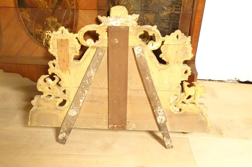 Miroir Régence Fronton Bois Sculpté Doré Oiseaux Panier Fleurs Glace XVIIIè