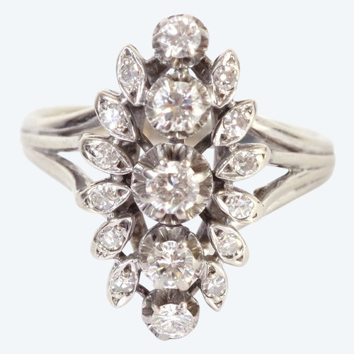Anello di diamanti marquise in oro 18k, anello di fidanzamento, diamante a taglio brillante, anello vintage