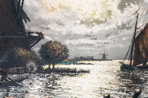 Arsène Chabanian Niederländische Landschafts-Aquatinta-Gravur
