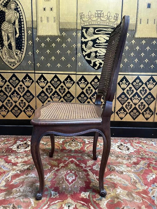 Set aus 6 Rohrgeflechtstühlen im Louis-XV-Stil aus Eiche
