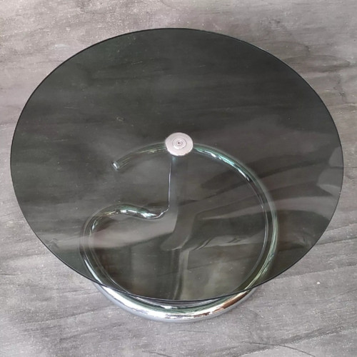 Anaconda Style Round Coffee Table Paul Tuttle Design 1970s Smoked Glass Chrome
