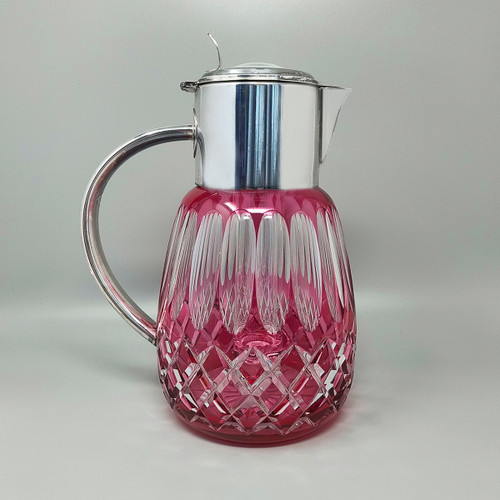 1960s Gorgeous Red Bohemian Cut Crystal Glass Pitcher. Made in Italy