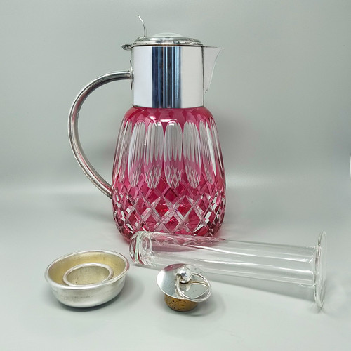 1960s Gorgeous Red Bohemian Cut Crystal Glass Pitcher. Made in Italy