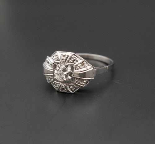 Bague Art Déco Diamant Taille Ancienne, Or 18 Carats.