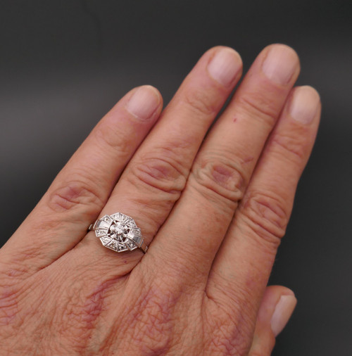 Bague Art Déco Diamant Taille Ancienne, Or 18 Carats.
