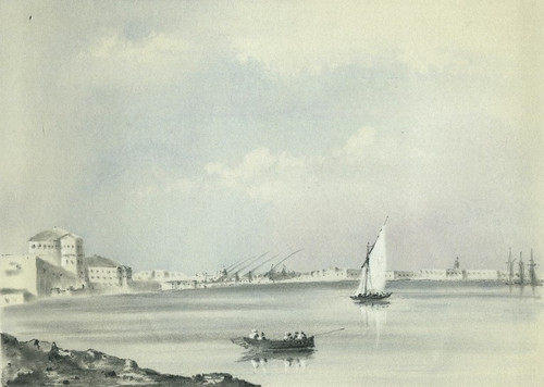 Egitto, Raz-El-Tin tratto dal Faro di Alessandria - Antico disegno orientalista
