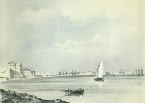 Egitto, Raz-El-Tin tratto dal Faro di Alessandria - Antico disegno orientalista