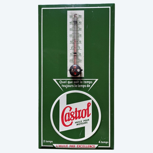 Castrol Thermometer Advertisement on a Lacquered Iron Plate