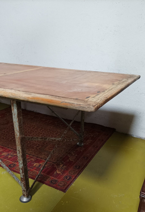Large industrial metal and beech table