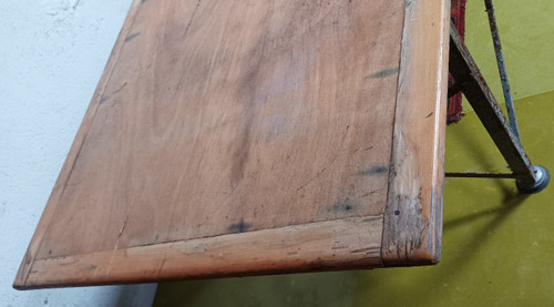 Large industrial metal and beech table