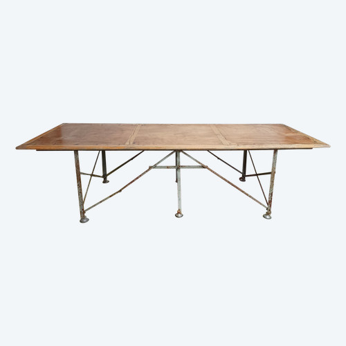 Large industrial metal and beech table
