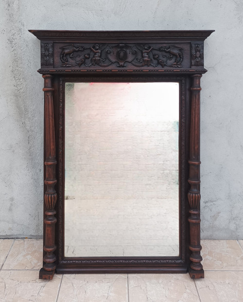 19th century Renaissance oak mirror