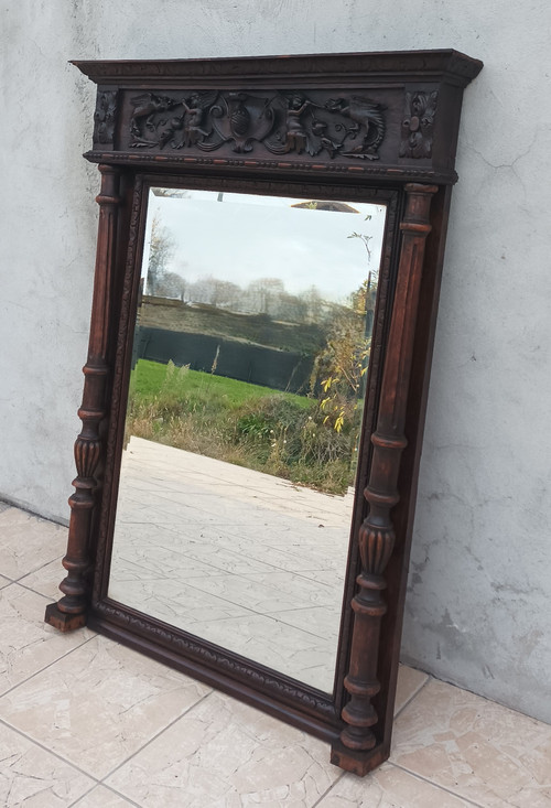 19th century Renaissance oak mirror