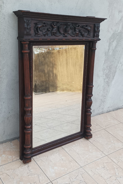19th century Renaissance oak mirror