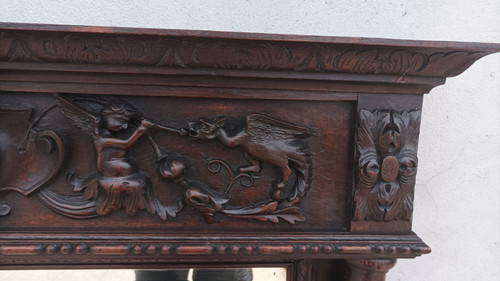 19th century Renaissance oak mirror