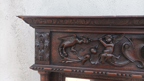 19th century Renaissance oak mirror