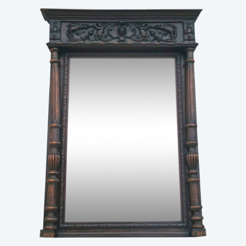 19th century Renaissance oak mirror