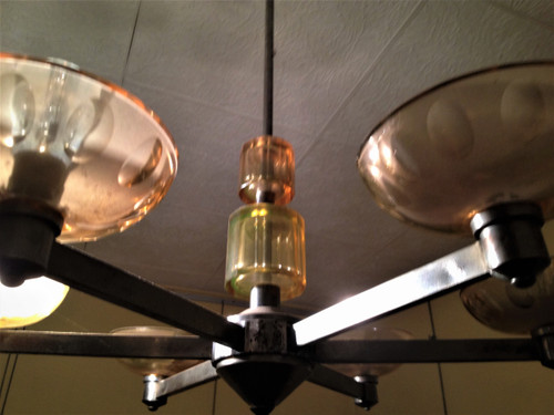 Adnet Rare Art Deco Chandelier in Uraline Cut Crystal and Chrome Six Lights