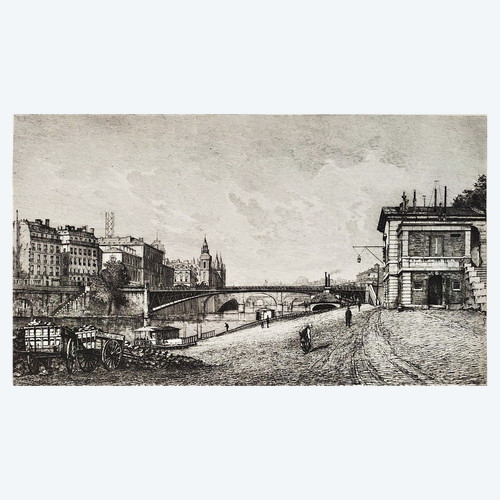 Gravur der Pariser Rathausbrücke von Lucien Gautier 
