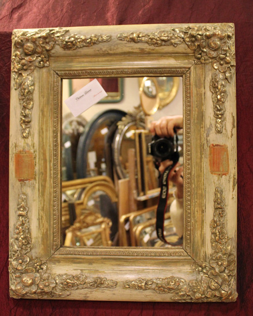 40 X 49 Cm Paire De Miroirs Rectangle Restauration, Patine Et Feuille d'Or