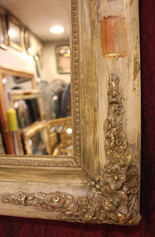 40 X 49 Cm Paire De Miroirs Rectangle Restauration, Patine Et Feuille d'Or