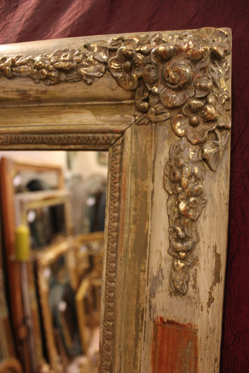 40 X 49 Cm Paire De Miroirs Rectangle Restauration, Patine Et Feuille d'Or