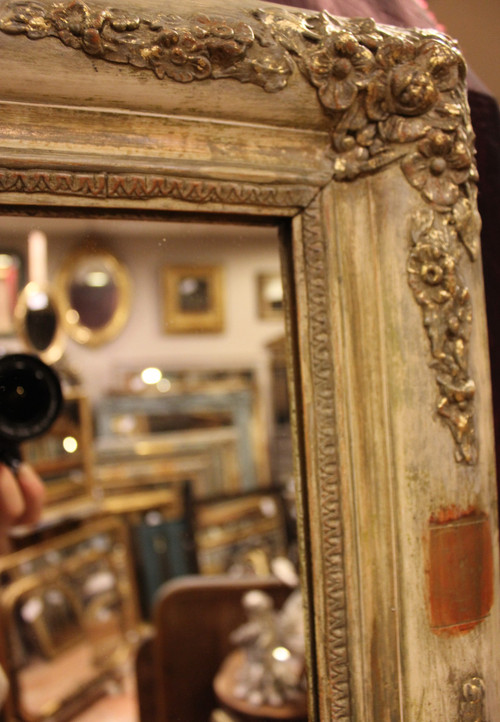 40 X 49 Cm Paire De Miroirs Rectangle Restauration, Patine Et Feuille d'Or