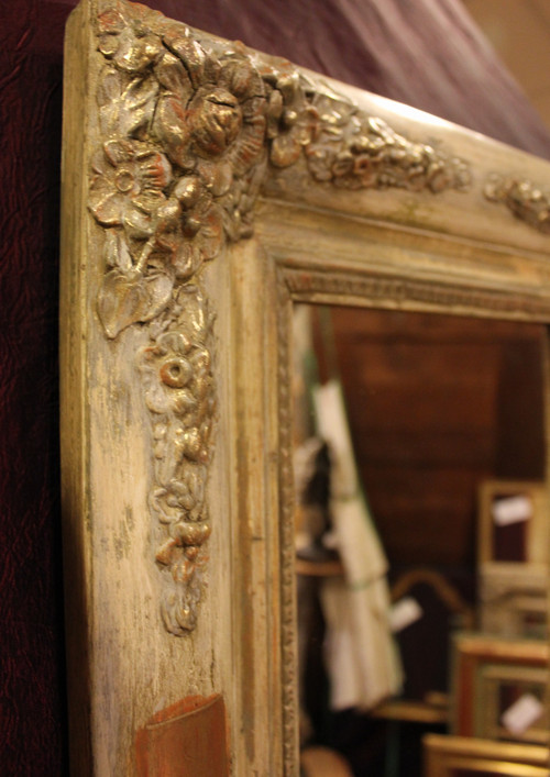 40 X 49 Cm Paire De Miroirs Rectangle Restauration, Patine Et Feuille d'Or