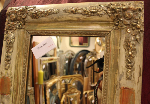 40 X 49 Cm Paire De Miroirs Rectangle Restauration, Patine Et Feuille d'Or
