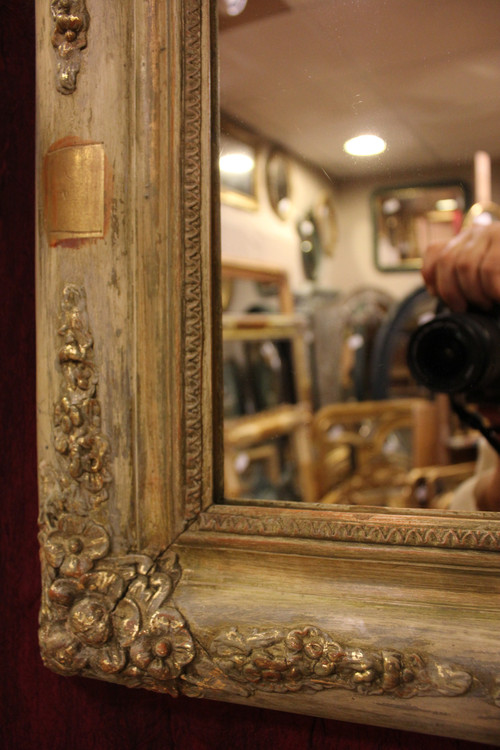 40 X 49 Cm Paire De Miroirs Rectangle Restauration, Patine Et Feuille d'Or
