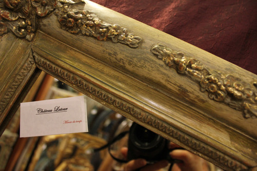 40 X 49 Cm Paire De Miroirs Rectangle Restauration, Patine Et Feuille d'Or