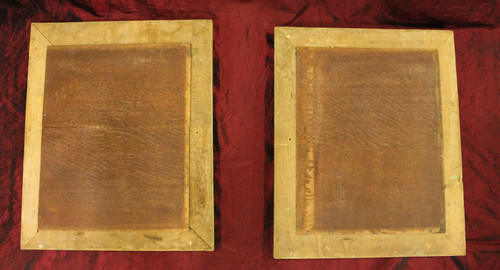 40 X 49 Cm Paire De Miroirs Rectangle Restauration, Patine Et Feuille d'Or