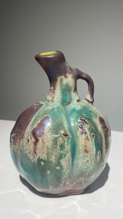 Ernest Bussière, Cruche Marron, Art Nouveau Céramique