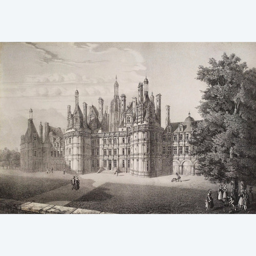 Château De Chambord Lithographie aus dem 19. Jahrhundert