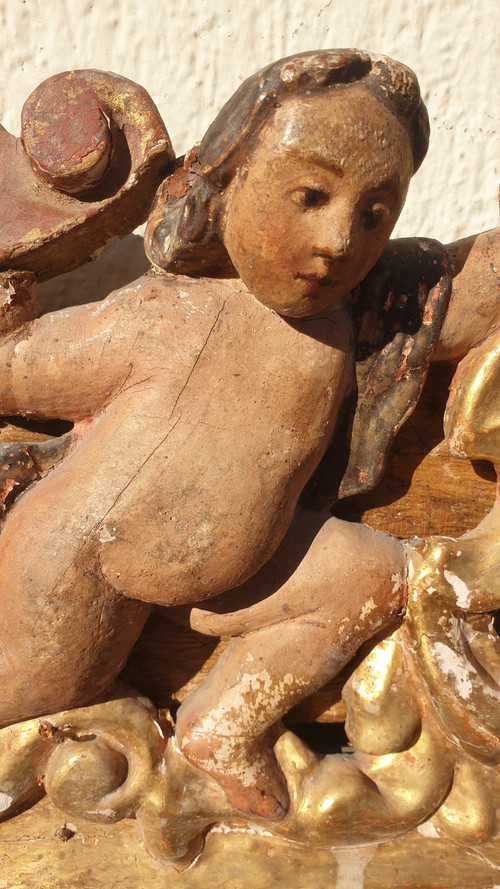 Miroir Mexicain En Bois Sculpté Doré, XVII/XVIIIème Siècle