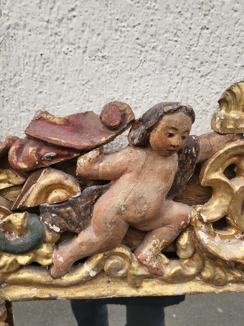 Miroir Mexicain En Bois Sculpté Doré, XVII/XVIIIème Siècle