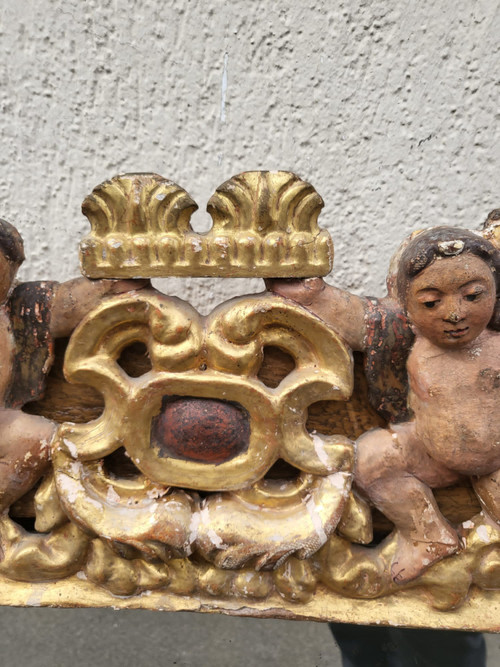 Miroir Mexicain En Bois Sculpté Doré, XVII/XVIIIème Siècle