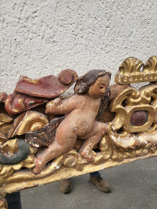 Miroir Mexicain En Bois Sculpté Doré, XVII/XVIIIème Siècle