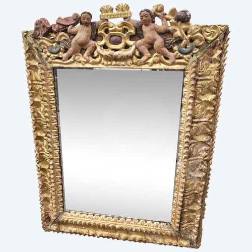 Miroir Mexicain En Bois Sculpté Doré, XVII/XVIIIème Siècle