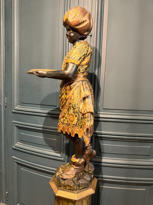 Serviteur nubien, sculpture en bois peint et doré, Venise début XIXème siècle