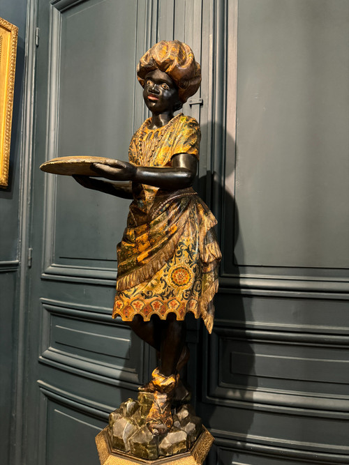Serviteur nubien, sculpture en bois peint et doré, Venise début XIXème siècle