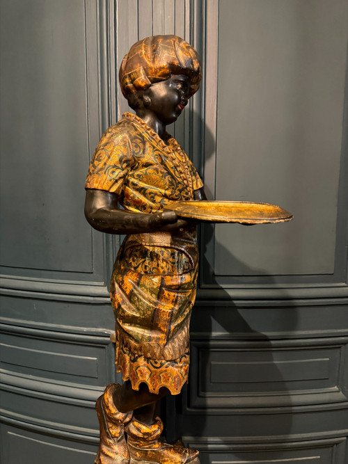Serviteur nubien, sculpture en bois peint et doré, Venise début XIXème siècle