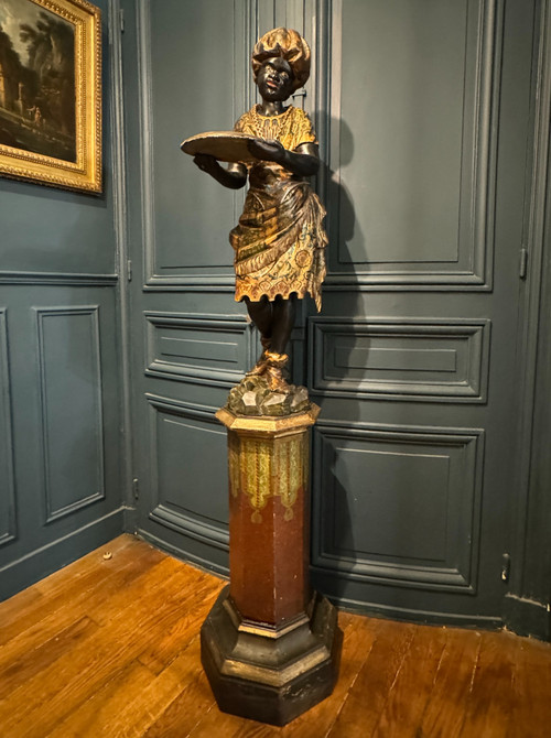 Serviteur nubien, sculpture en bois peint et doré, Venise début XIXème siècle
