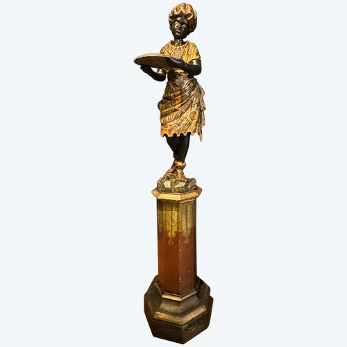 Serviteur nubien, sculpture en bois peint et doré, Venise début XIXème siècle
