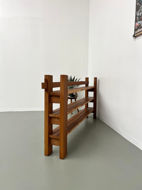 70s modernist shelf in solid elm