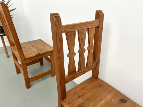 Set of 4 pine chairs, 1970s